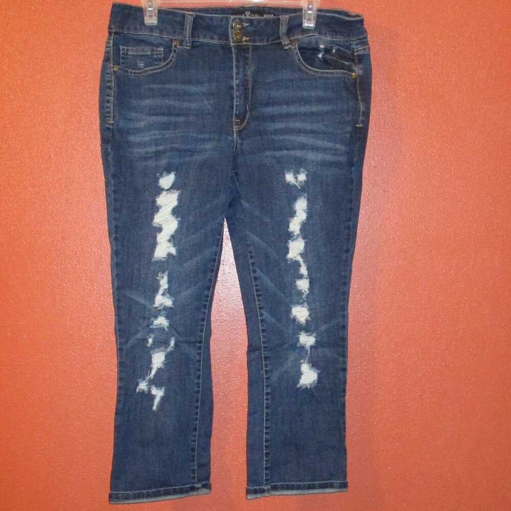 One 5 One Jeans Woman Size 14 Distressed Pockets Outdoor Blue Denim Jeans